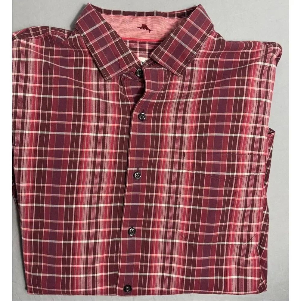 Tommy Bahama Men’s Red Plaid Cotton Silk Blend Shirt L Long Sleeve Button-Down